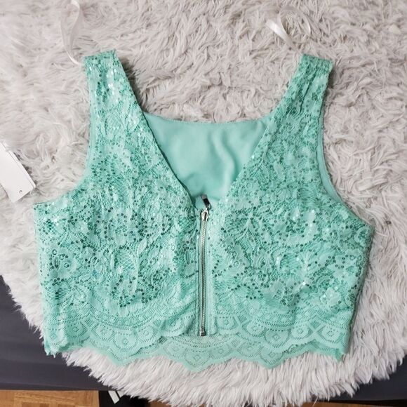 Jodi Kristopher crochet bodice top   mint green NWT - Picture 7 of 7